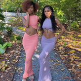 Women Top & Skirt 2 Piece Set Summer round Neck Midriff-Baring T-shirt Sheath Skirt Suit