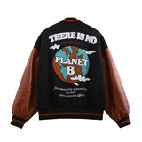 Letterman Jacket Outfit Senior Jackets Varsity Baseball Coat Color Contrast Patchwork PU Leather Jacket Men's Loose Color Matching Coat