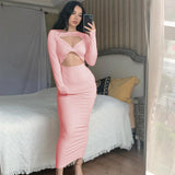 Nina Parker Dresses Sexy Dress Hollow-out Slim-Fit Long-Sleeved Dress