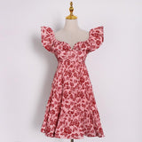 Homecoming Dresses Spring Fashion High Waist V-neck Flying Sleeves Ruffled Dress