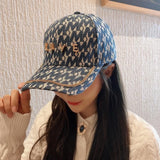 Vintage Check Baseball Cap Lattice Rhinestone