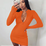 Nina Parker Dresses Solid Color Zipper Slim Fit Sexy Dress