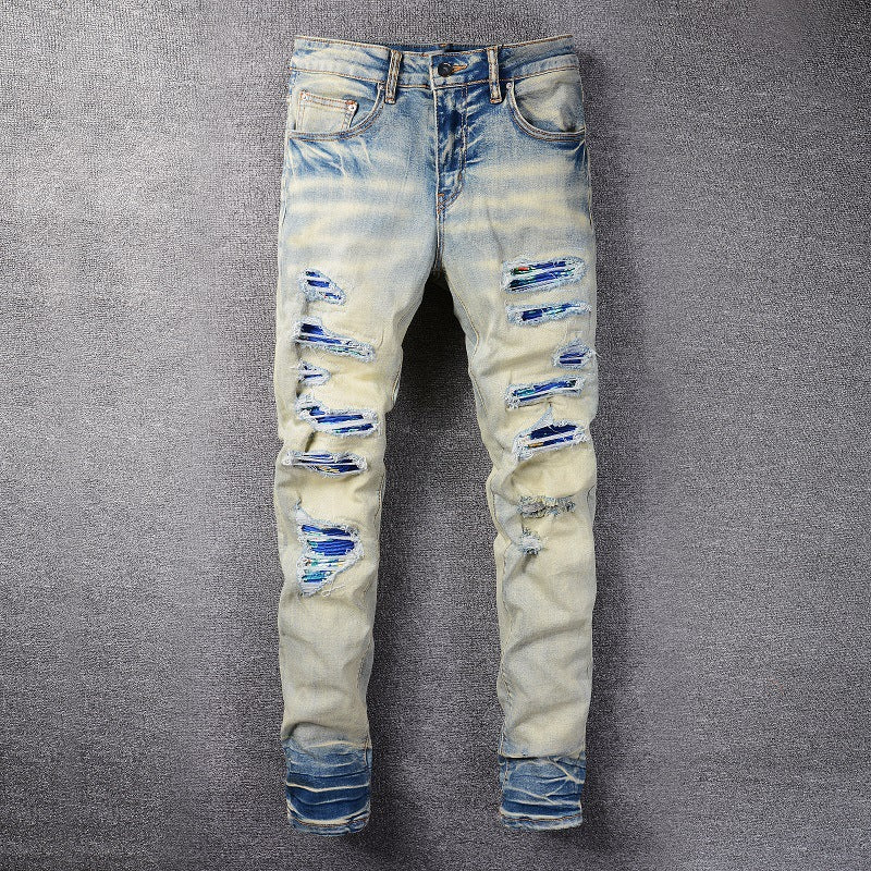 Amiri Trousers New US Amiri Leisure Washed-out Splash-Ink Painted Slim Jeans for Men