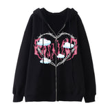 Skeleton Hoodie Winter Fleece Women's Long Sleeve Hoodie Heart-Shaped Clothes Printed Zipper