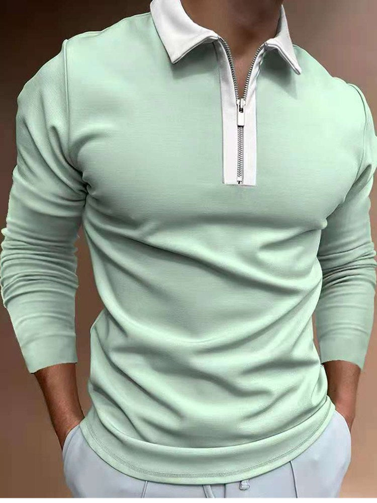 Polo Shirts Polo Shirt Zipper Color Matching Men's Long-Sleeved T-shirt Top