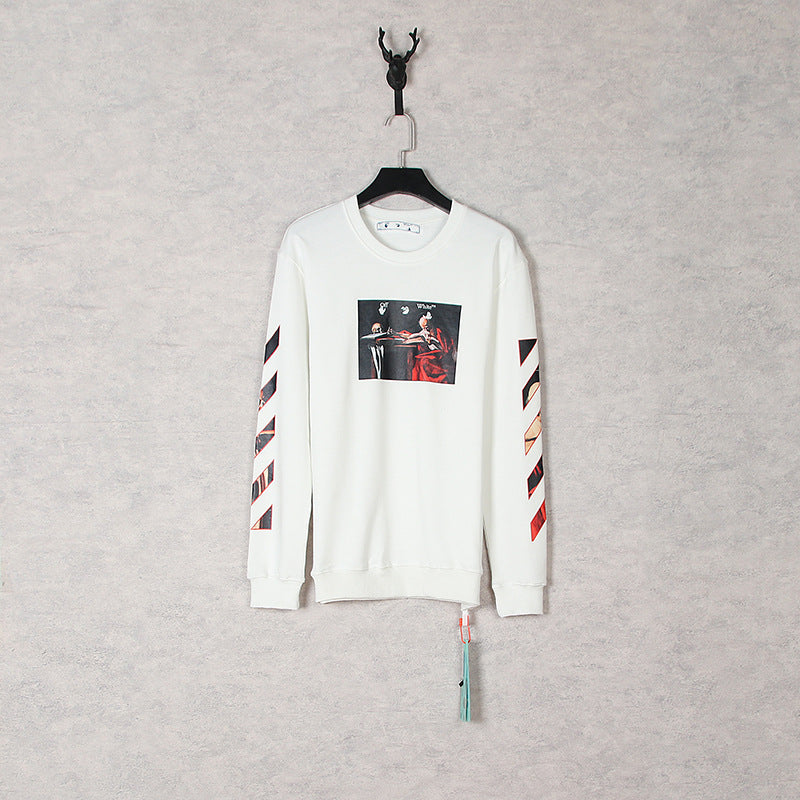 Off White Long Sleeve Round Neck Sweater Autumn And Winter Caravaggio Oil Painting Printing Crew Neck Pullover Sweatshirt