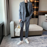 Seersucker Suit Leisure Suit Coat Top Plaid Single Breasted Two-Piece Set Men's Clothing