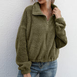 Women Sherpa Jacket Autumn and Winter Double-Sided Plush Lapel Short Top Drawstring Sweatshirt Coat