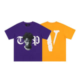 Vlone Tshirt Summer Large V Printed Loose Casual Short Sleeve