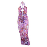 Women Summer Dresses Midi Dress Summer Autumn Women's Sexy Print Backless Midi Dress