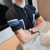 Men Polo Shirts Lapel Knitted Short-Sleeved T-shirt