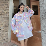 Spray Painted Jacket Colorful Coat Women's Autumn Loose Retro Jacket Top