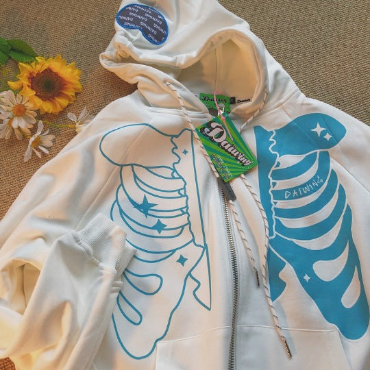 Skeleton Hoodie Y2g Bone Style Women's Hooded Sweatshirt Zipper