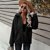 Women Sherpa Jacket Fall Winter Coat Solid Color Furry Top Casual Women's Clothing