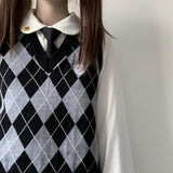 Preppy Aesthetic Outfits Vintage Knitted Vest Black Pink Color V-neck Sweater