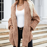 Women Sherpa Jacket Winter European Brown Plush Cardigan Long Sleeve Trendy Double-Sided Fleece Coat