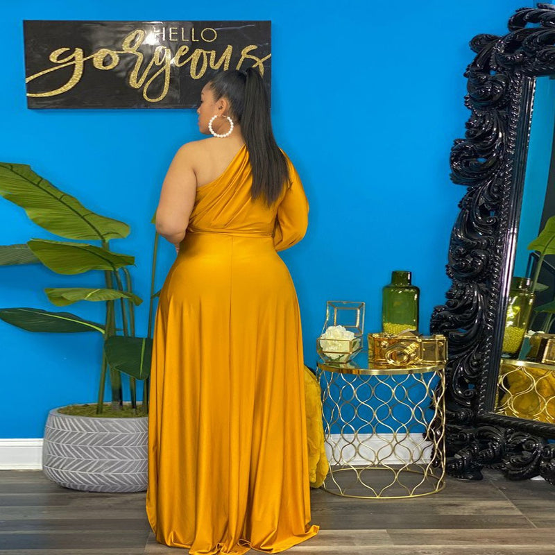 Nina Parker Dresses plus Size Fashion One Shoulder Loose Long Sleeve Dress