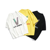 Men's T-shirt Short Sleeve T-shirt Men's Summer Trendy Hip Hop Letter V Laser Reflective Loose Half Sleeve