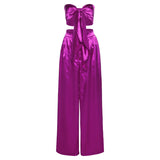 Women Top & Pant 2 Piece Set Summer Cropped Tube Top High Waist Hip Wide Leg Pants Casual Suit