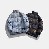 Man Fall Winter Outfis Winter Airplane Cartoon Print Stand-up Collar Cotton-Padded Coat Casual Top