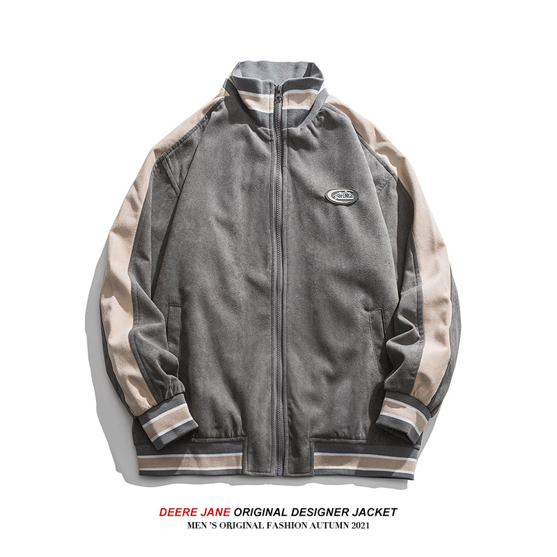 Men Baseball Jacket Spring Colorblock Baseball Uniform Loose All-Matching Jacket