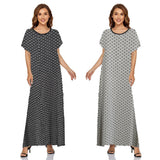 Muslim Women Stylish Kashibo Abaya Muslim Ladies Long Gown Islamic Clothing Jilbab Jalabiya Short Sleeve Round Neck Printed Summer Fashion Long Skirt