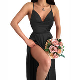 Nina Parker Dresses Sexy Slit Dress Solid Color Backless Suspender Dress