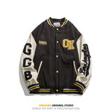 Varsity Jacket for Men Baseball Jackets Street Fashion Contrast Color Letters Uniform Baggy Coat