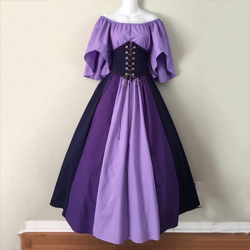 Vintage Empire Waist Dress Women's Patchwork Dress