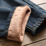 J Shaped Jeans New Men's Jeans Retro Large Hole Patch Straight Thickening plus Velvet