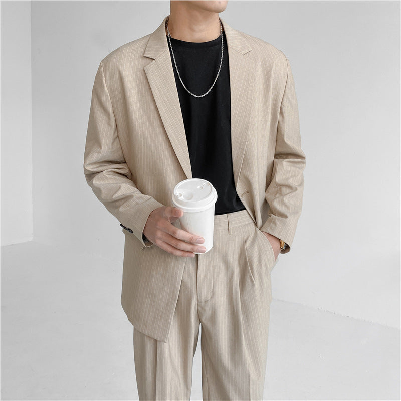 Seersucker Suit Men's Design Jacket Casual Striped Business Formal Wear