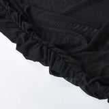 Kesha Black Dress Sexy Mesh See-through Pleating Short Sleeve Dress for Women