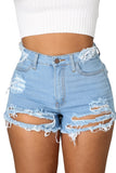 Women Distressed Denim Shorts Worn Ripped Stretch Denim Shorts