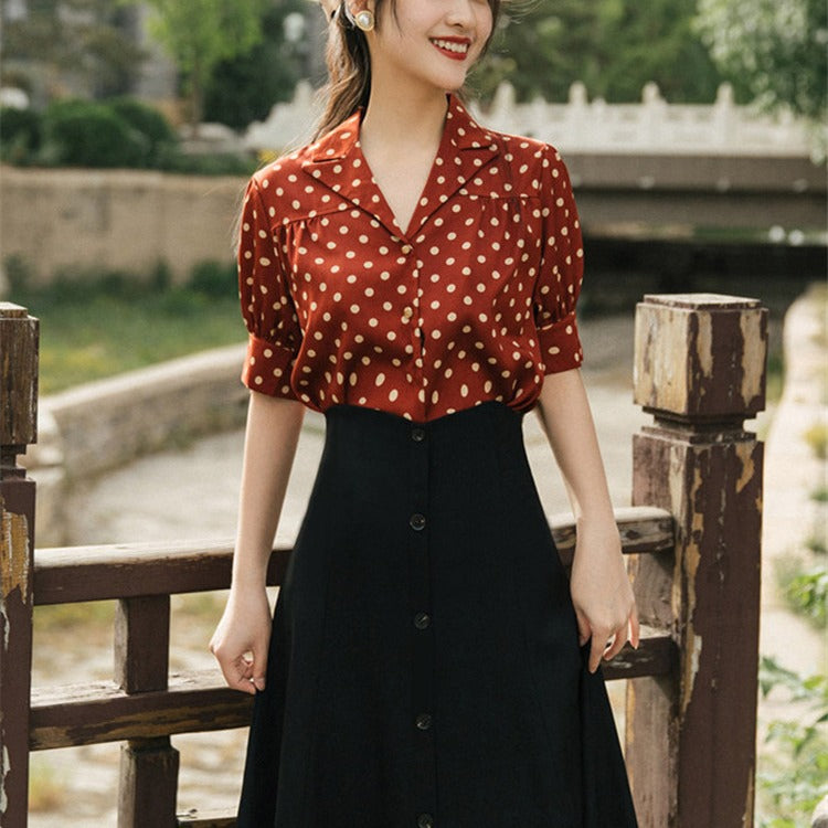 Women Cottagecore Dress Spring Vintage Shirt Skirt