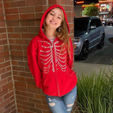 Skeleton Hoodie Autumn Sexy Loose Hooded Zipper Top