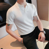 Men Polo Shirts Slim-Fit Lapel Breathable Casual Short-Sleeved T-shirt