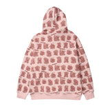Man Fall Winter Outfis Winter Bear Full Printed Hooded Thick Sweatshirt Men's Loose Coat
