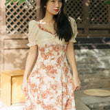 Women cottagecore Dress Summer Vintage Floral Chiffon Dress Elegant Dress