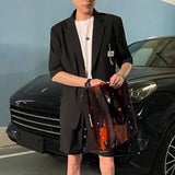 Seersucker Suit Men's Cropped Trousers with Stripes Two-Piece Suit
