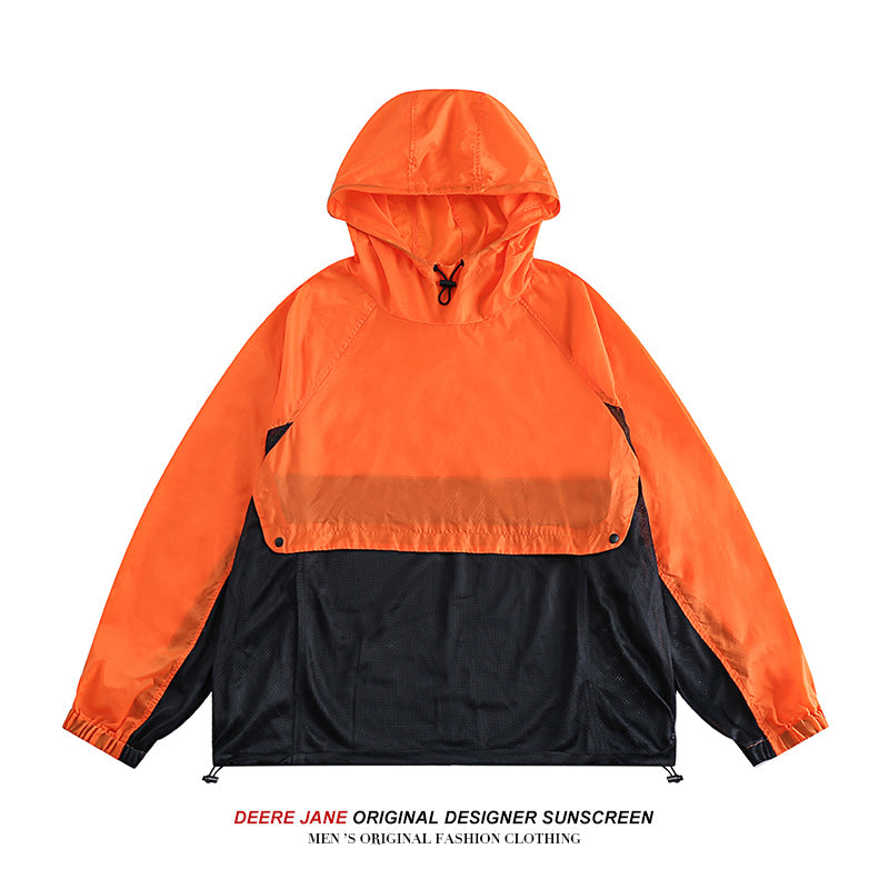 Men Sun Protection Clothing Summer Color Contrast Patchwork Loose Casual Light Thin Coat