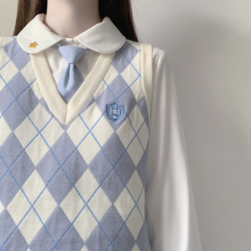 Preppy Aesthetic Outfits Vintage Knitted Vest Black Pink Color V-neck Sweater