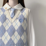 Preppy Aesthetic Outfits Vintage Knitted Vest Black Pink Color V-neck Sweater