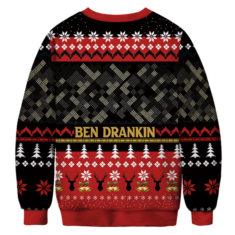 Black Christmas Sweater round Neck Sweater Casual Loose Couple Autumn and Winter