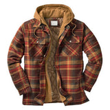 Mens Flannel Jacket with Hoodie Autumn and Winter Extra Large Size Plaid, Brushed Warm Shirt Jacket Hoodie