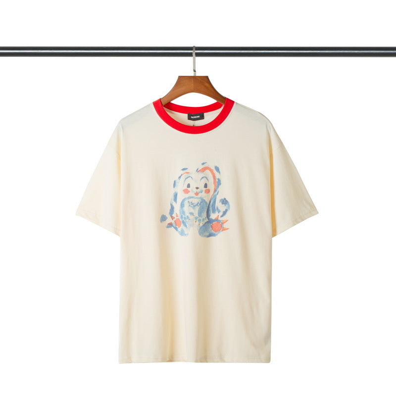 We11done T Shirt Rabbit Cartoon Character Print Loose Solid Color Men and Women Short Sleeve