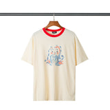 We11done T Shirt Rabbit Cartoon Character Print Loose Solid Color Men and Women Short Sleeve