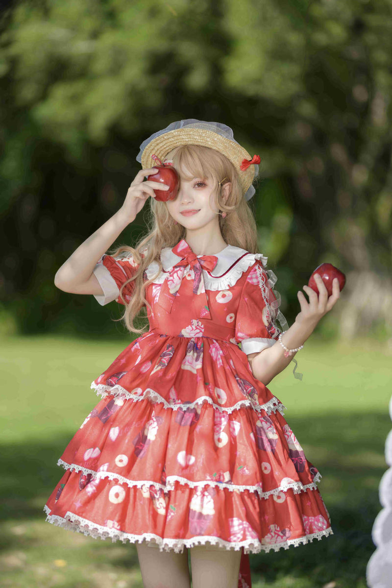 Gothic Lolita Harajuku Style Clothing Strawberry Donut Lolita Short Sleeve Op Dress for Women