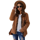 Women Sherpa Jacket Autumn and Winter Sexy Leopard Zipper Button Long-Sleeve Women's Top Plush Coat
