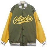Women Varsity Baseball Jackets Colorblock Retro Cardigan Jacket Baseball Uniform Coat Female Loose