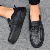 Loafers for Men Crocodile Embossed Casual Leather Shoes Top Layer Cowhide